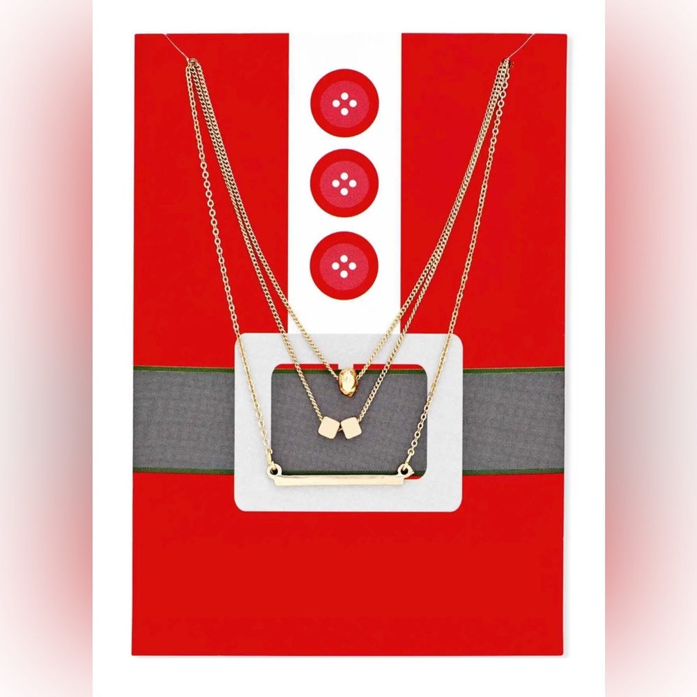 Gold-Tone Pendant Necklace Gift Card Santa Suit Holiday Set Merry Christ